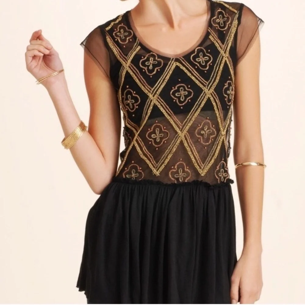 Free People | Holiday To India Mesh Beaded Top